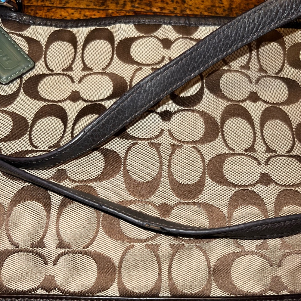 COACH PARK SIGNATURE CARRIE TOTE F28728
SILVER/KHAKI/MAHOGANY with WALLET - Picture 13 of 16